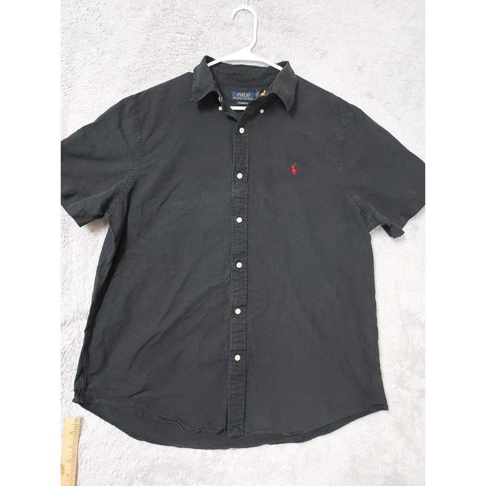 Polo Ralph Lauren Shirt Men XL Classic Short Sleeve Button Down Black Red Pony